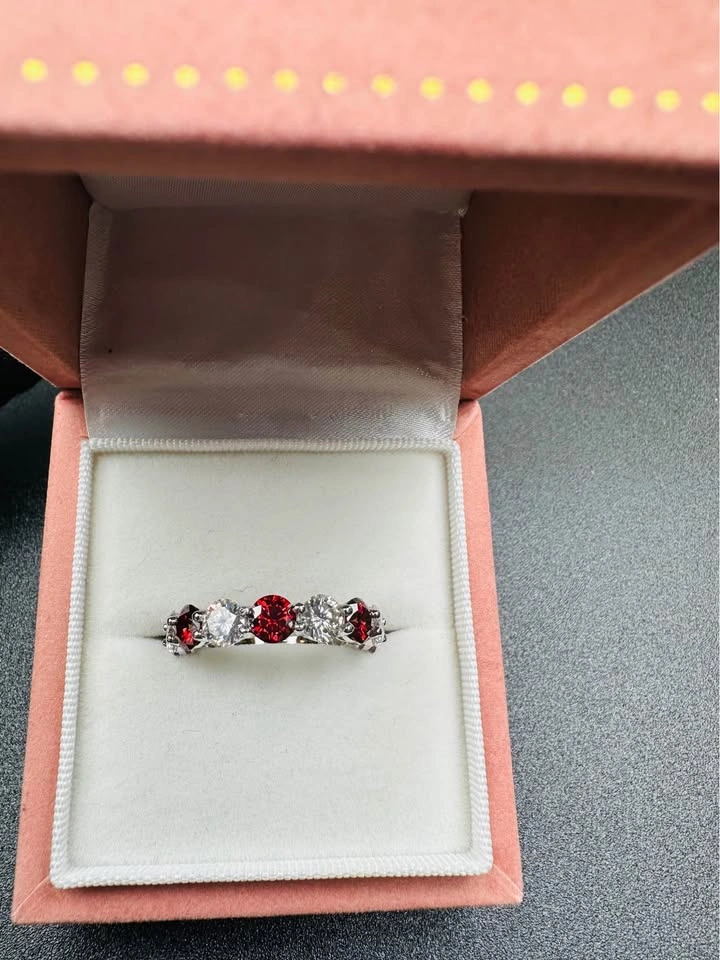 6.5-7CT Red & White Eternity Band, 925 Silver, 18K Gold Plated - photo 4