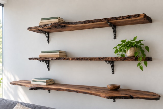 LIVE-EDGE WALNUT WOOD COLLECTION - STATEMENT SLAB + 3 SHELVES - photo 5