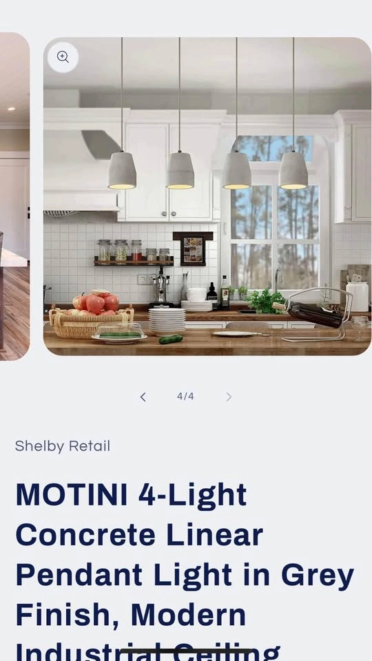 MOTINI 4-Light Concrete Linear Pendant Light in Grey Finish - photo 5