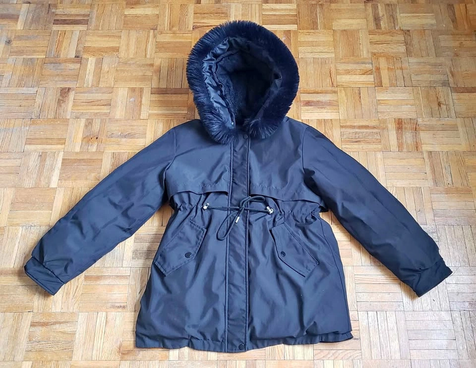 Black Parka Jacket with Faux Fur Hood
