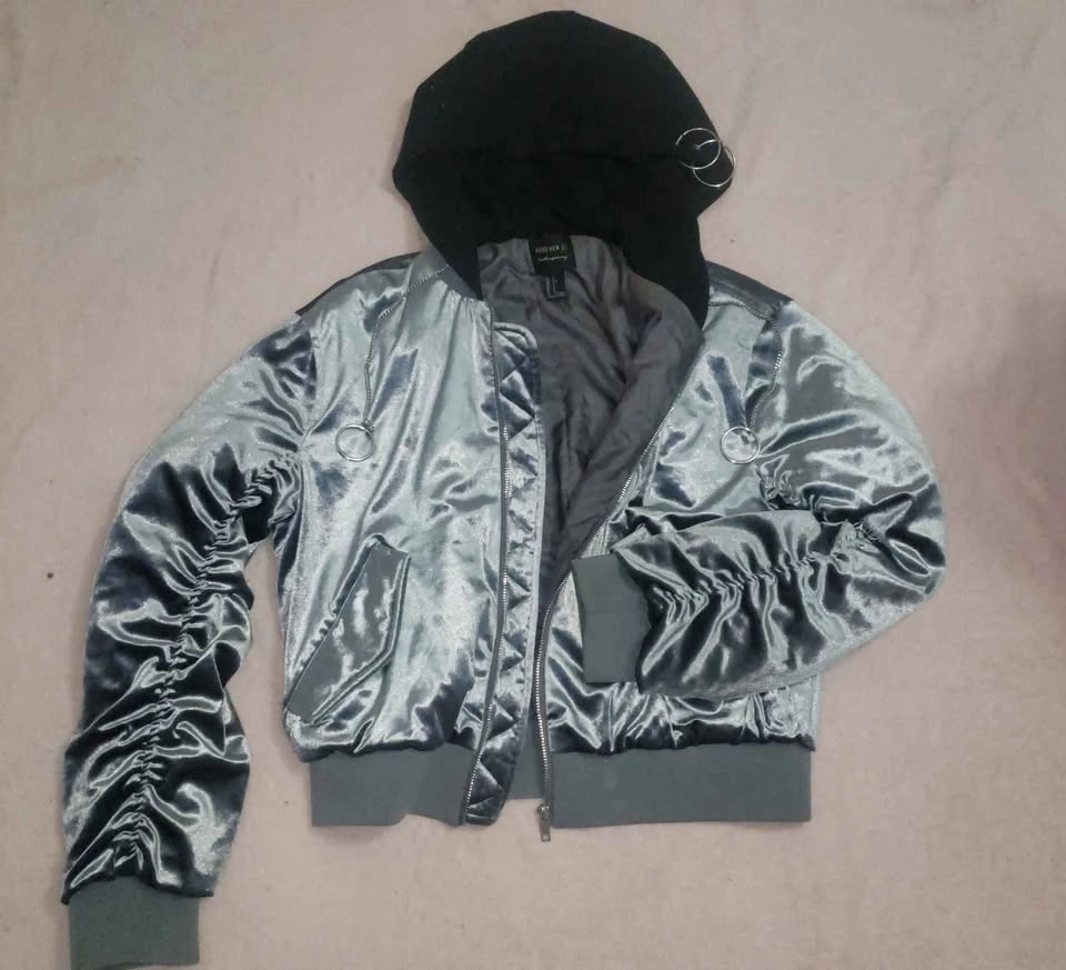 Women's Grey Satin Bomber Jacket - photo 2