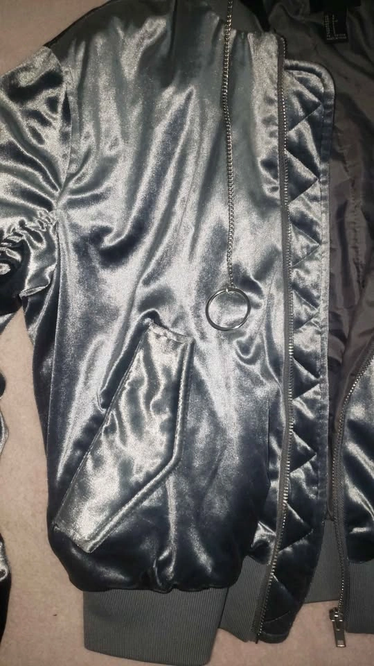 Women's Grey Satin Bomber Jacket - photo 4