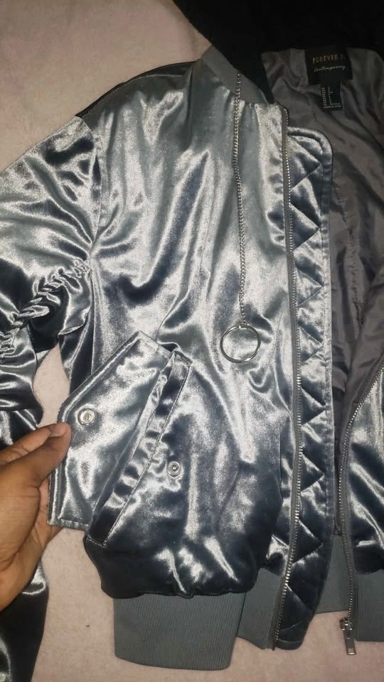 Women's Grey Satin Bomber Jacket - photo 5