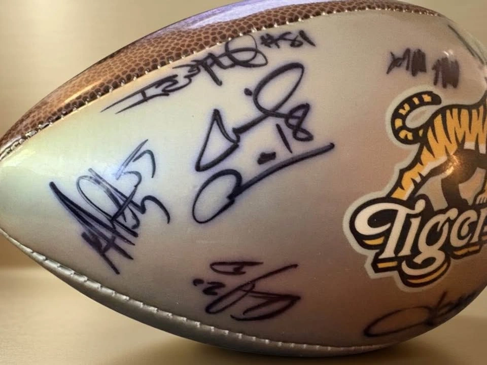 Autographed Hamilton Tiger-Cats CFL Football with Case - photo 3