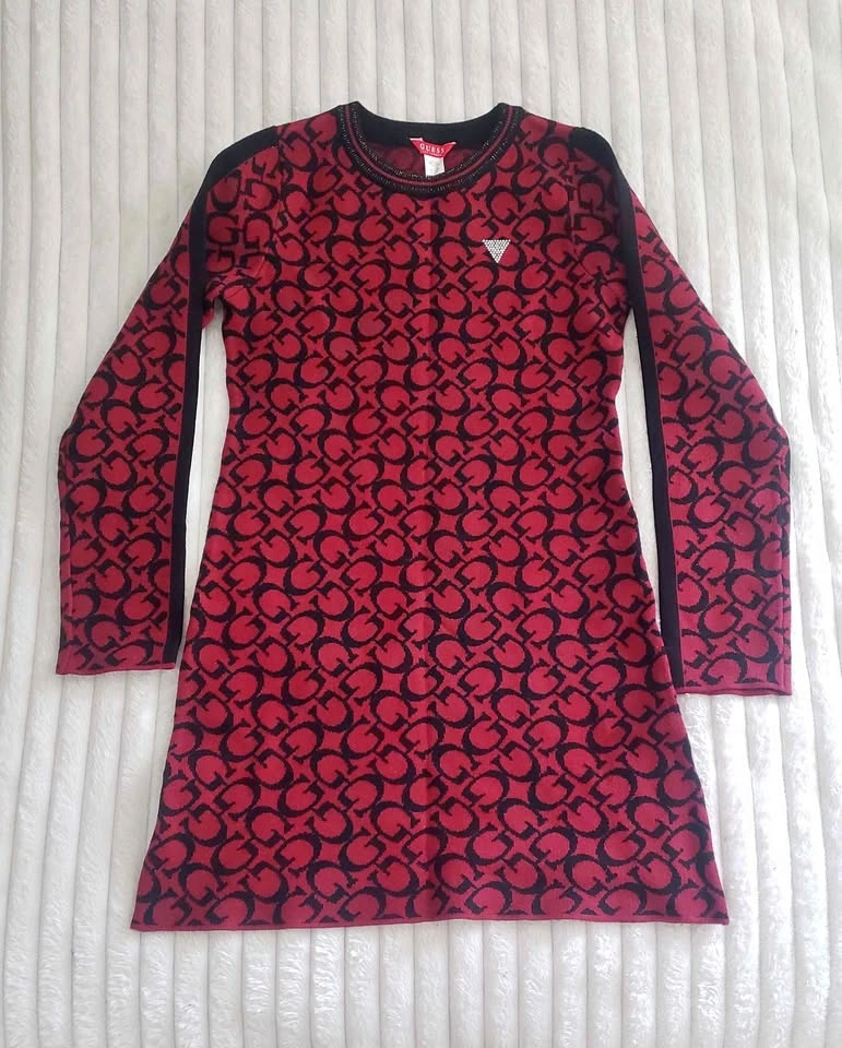 Girls Guess Red & Black Sweater Dress