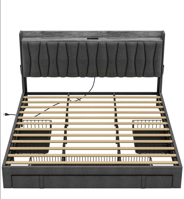 Queen Bed Frame Deilyn with Charging Station and 3 Drawers - photo 2