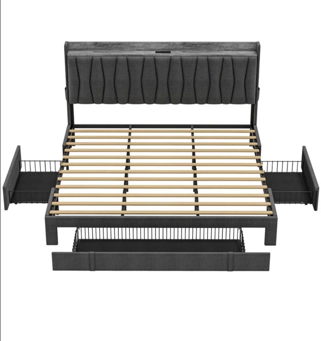 Queen Bed Frame Deilyn with Charging Station and 3 Drawers - photo 3