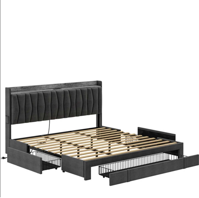 Queen Bed Frame Deilyn with Charging Station and 3 Drawers - photo 4
