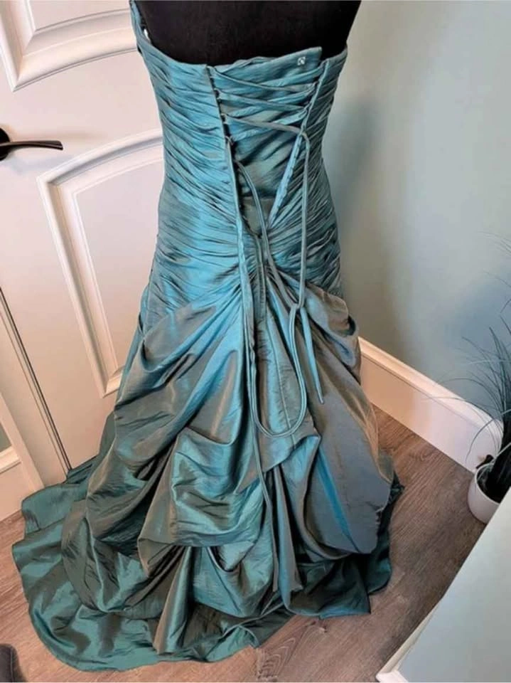 Teal Strapless Corset Back Evening Gown with Sequins - photo 2