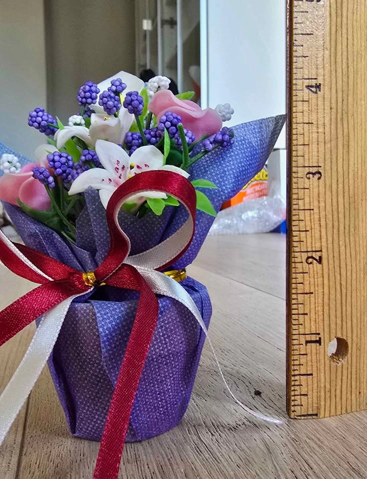 Miniature Artificial Flower Bouquet in Purple Wrap - photo 4