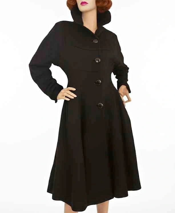 Vintage Black Wool Princess Coat Womens Fits XS to S