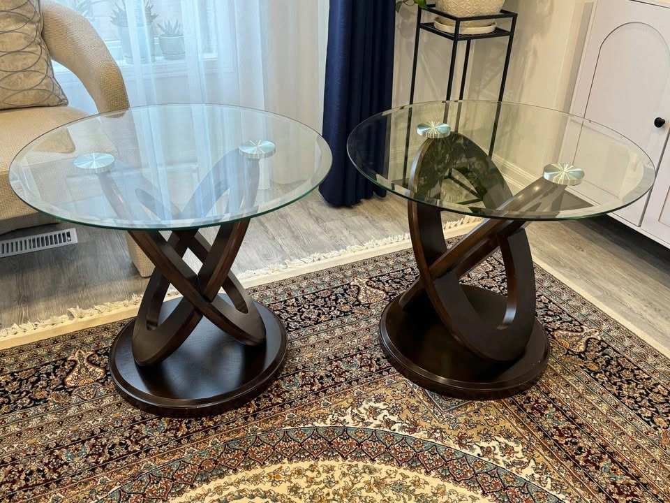 Set of 2 Glass Top End Tables