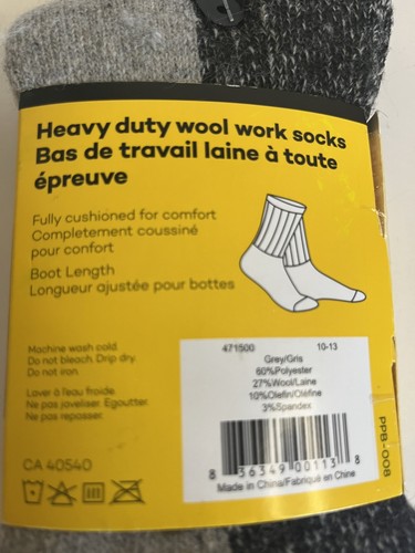 Polar Paws Men's Heavy Duty Wool Work Socks. Size 7-11. New in P - photo 3