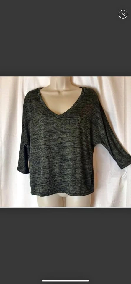Leith Marled Olive Green V Neck Top