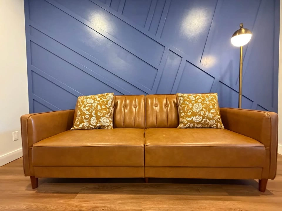 Modern Tan/Cognac Sofa – Convertible Backrest - photo 2