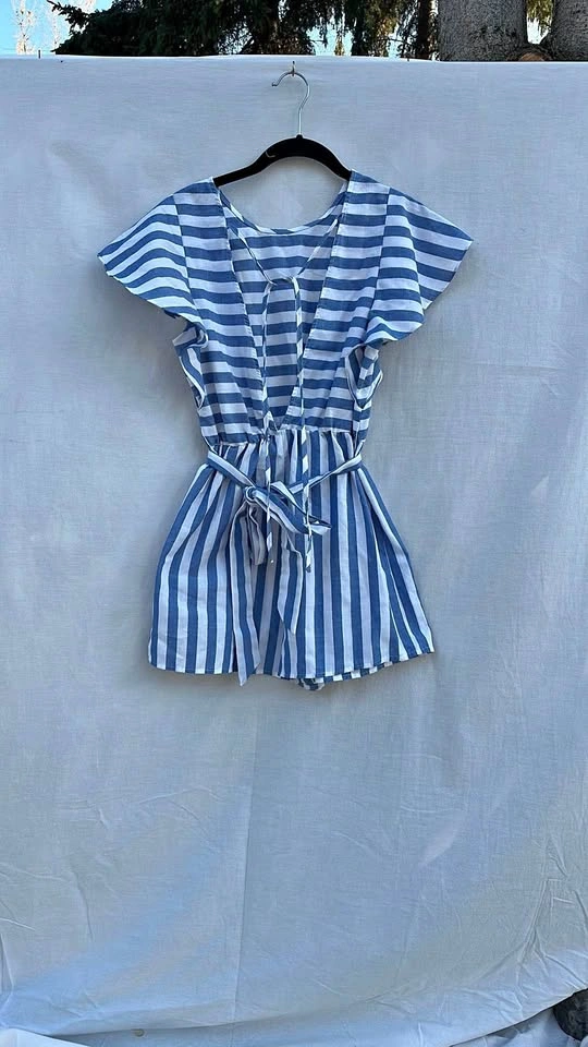 SHEIN Blue and White Striped Romper