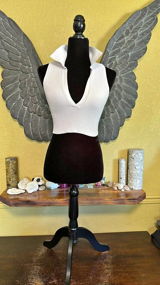 Babaton Ribbed V-Neck Collared CropTop