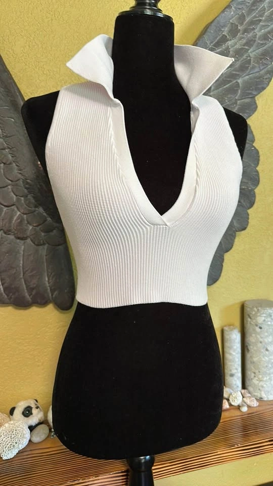 Babaton Ribbed V-Neck Collared CropTop - photo 2