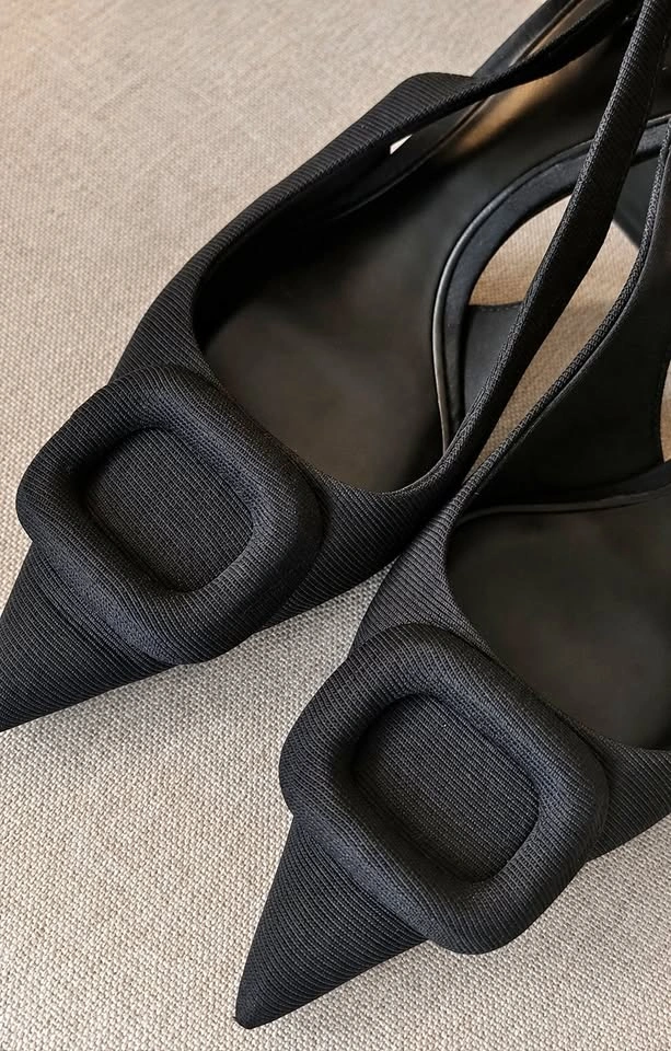 Zara Black Pointed-Toe Slingback Block Heels - Size 39