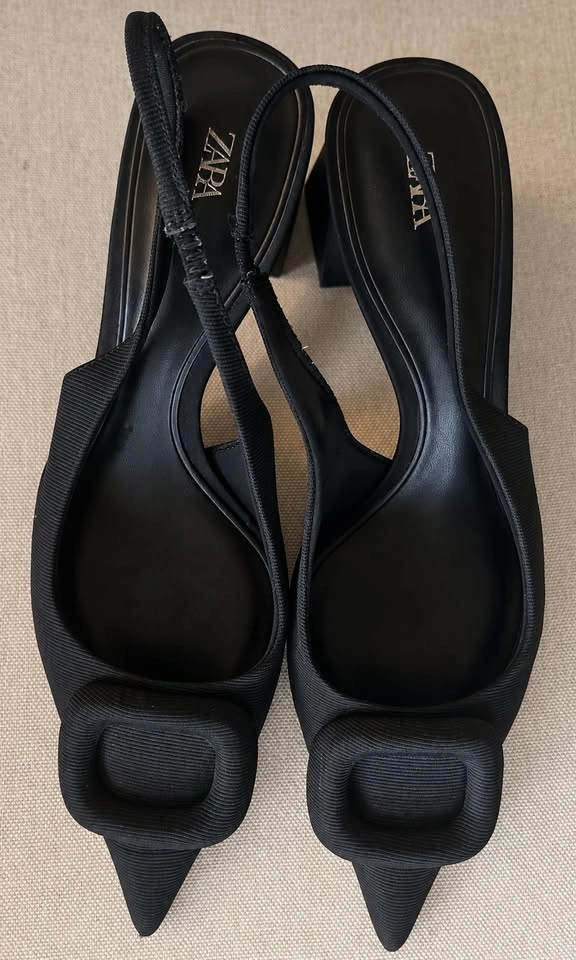 Zara Black Pointed-Toe Slingback Block Heels - Size 39 - photo 2