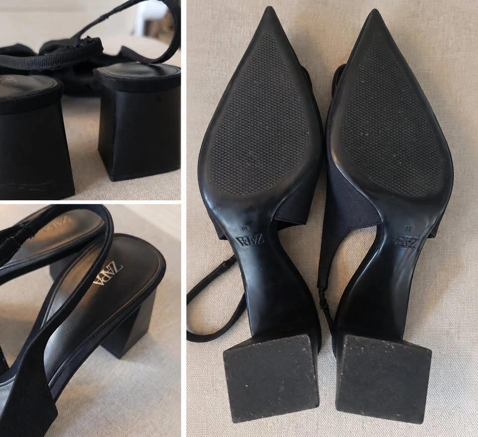 Zara Black Pointed-Toe Slingback Block Heels - Size 39 - photo 4