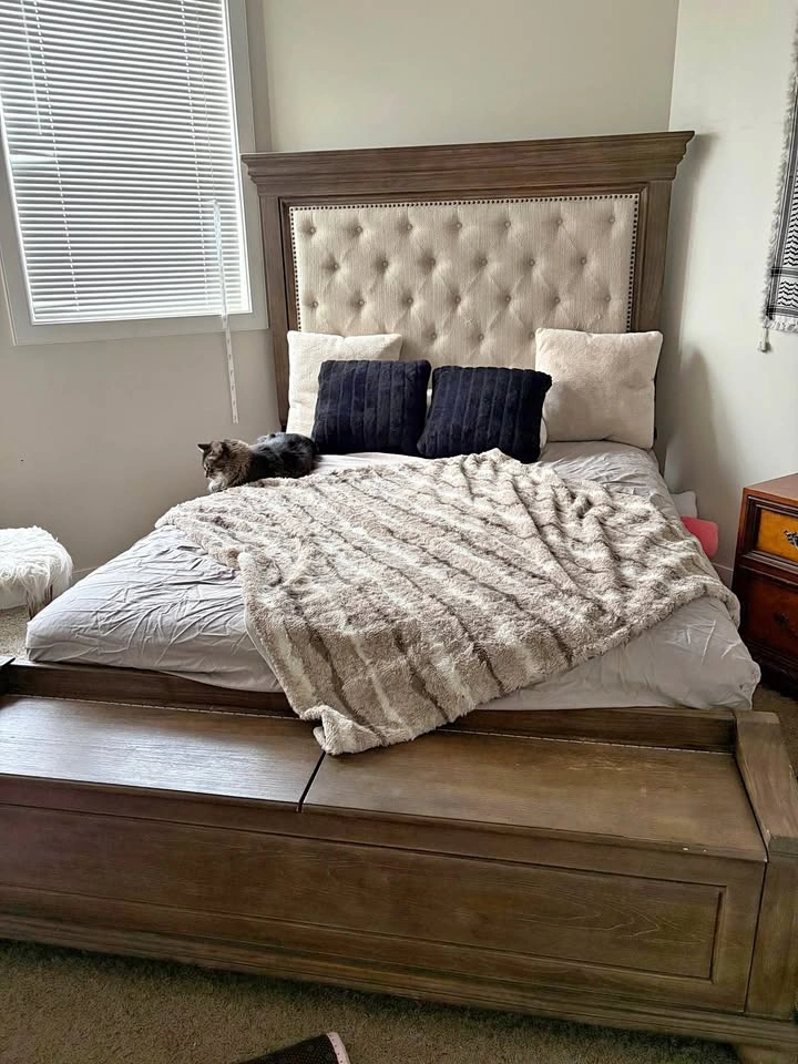 Queen size bed frame with storage includes mattress