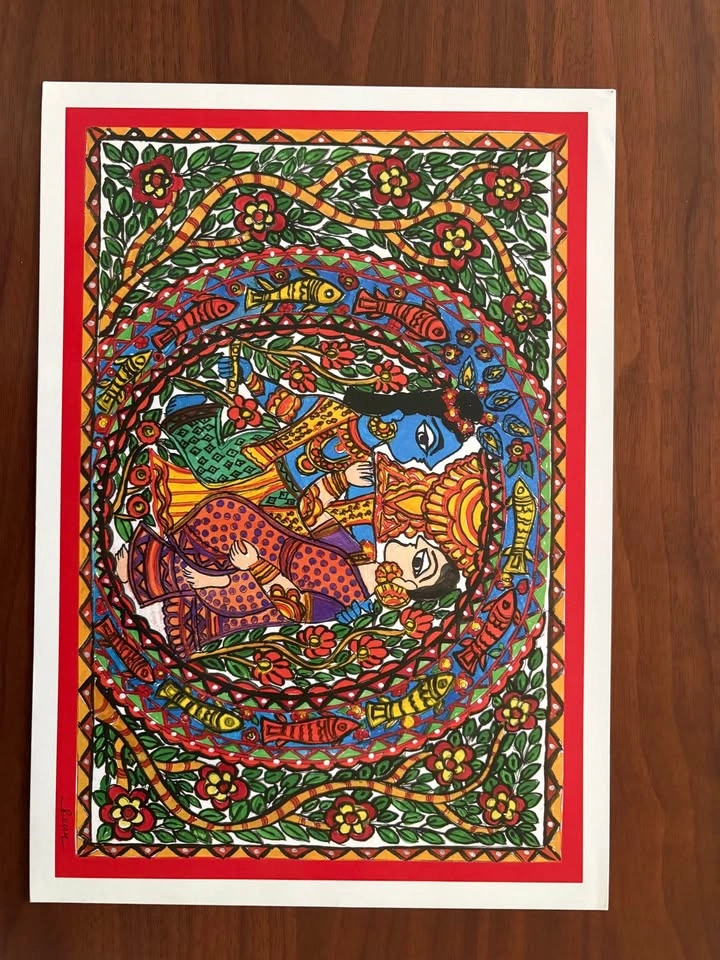 Madhubani Painting Print: Eternal Radha Krishna in the Garden - photo 2