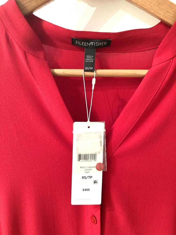 Brand New Eileen Fisher 100% Organic Silk Mandarin Collar Shirt - photo 3
