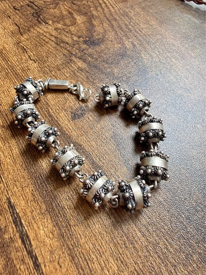 Sterling Silver Filigree Bead Link Bracelet