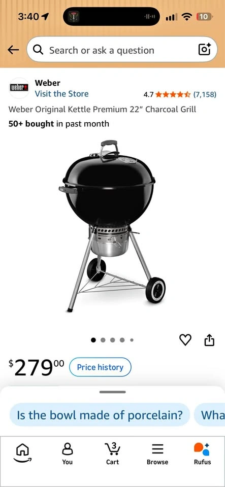 Weber Original Kettle Premium 22” Charcoal Grill, Copper