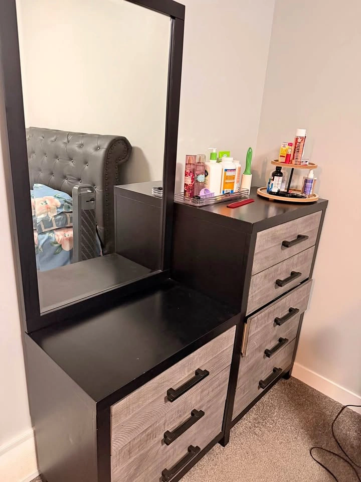 Black and Grey Two-Tone Dresser with Mirror
