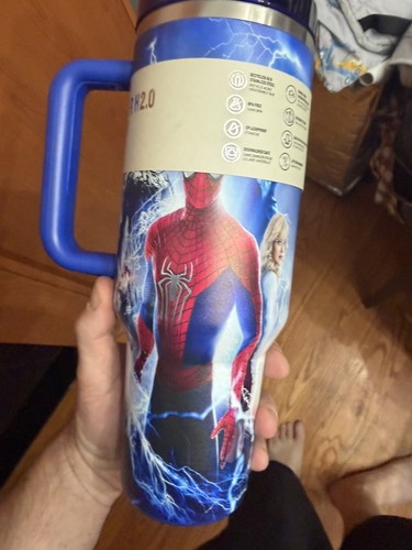 Spider-Man Cup 40oz white and blue Insulated Handle Lid - photo 4