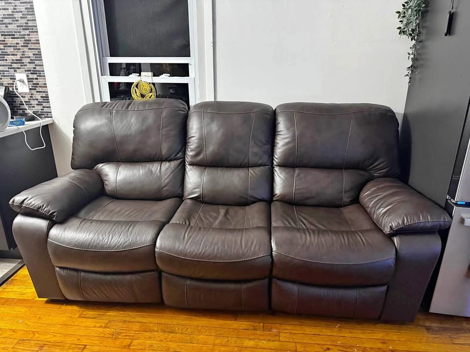Dark Brown Leather Reclining Sofa and Loveseat Set