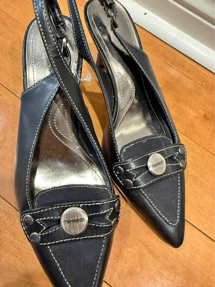 Tahari Black Slingback Pointed Toe Heels