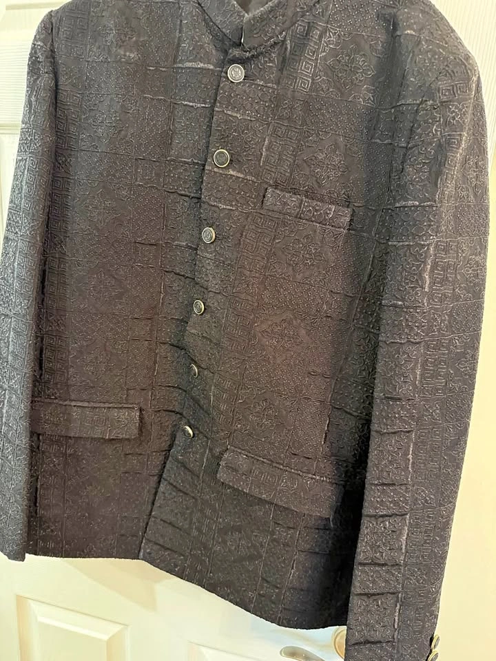 Men's Black Textured Jodhpuri Bandhgala Princess Coat