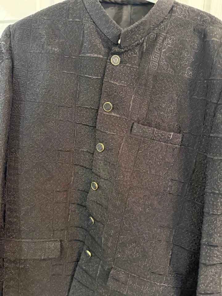 Men's Black Textured Jodhpuri Bandhgala Princess Coat - photo 2