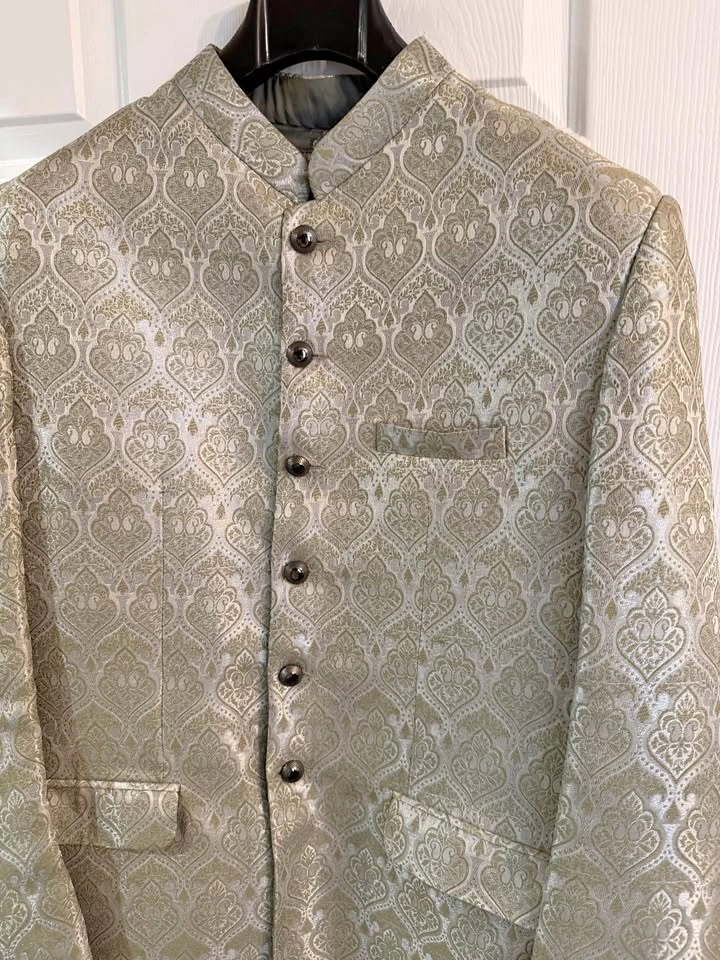 Men's Gold Brocade Jodhpuri Bandhgala Princess Coat - Large