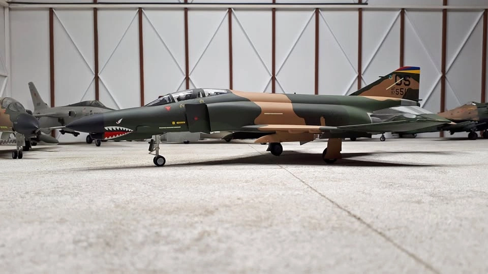 Completed 1/48th scale F-4E Phantom II plastic model aircraft