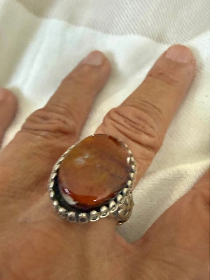 Vintage Silver Tone Oval Brown Stone Statement Ring