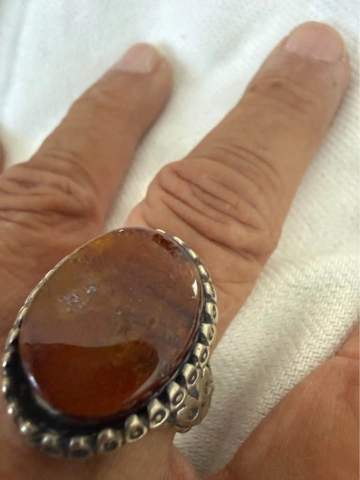 Vintage Silver Tone Oval Brown Stone Statement Ring - photo 2