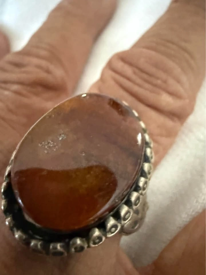 Vintage Silver Tone Oval Brown Stone Statement Ring - photo 3