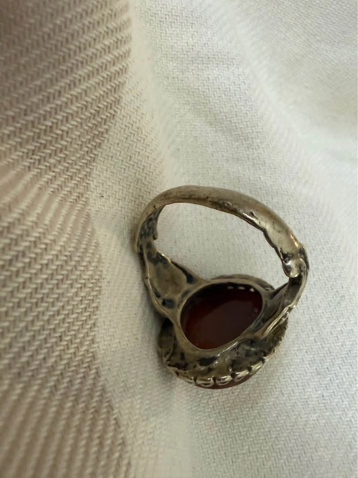 Vintage Silver Tone Oval Brown Stone Statement Ring - photo 4