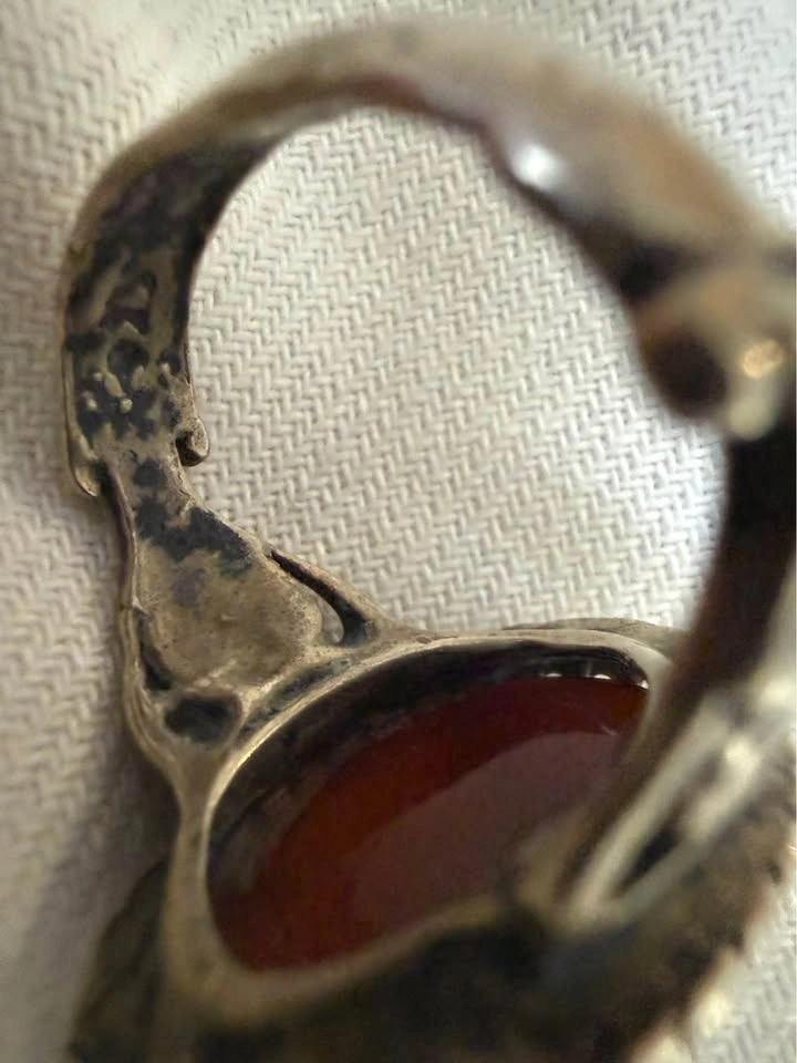 Vintage Silver Tone Oval Brown Stone Statement Ring - photo 5