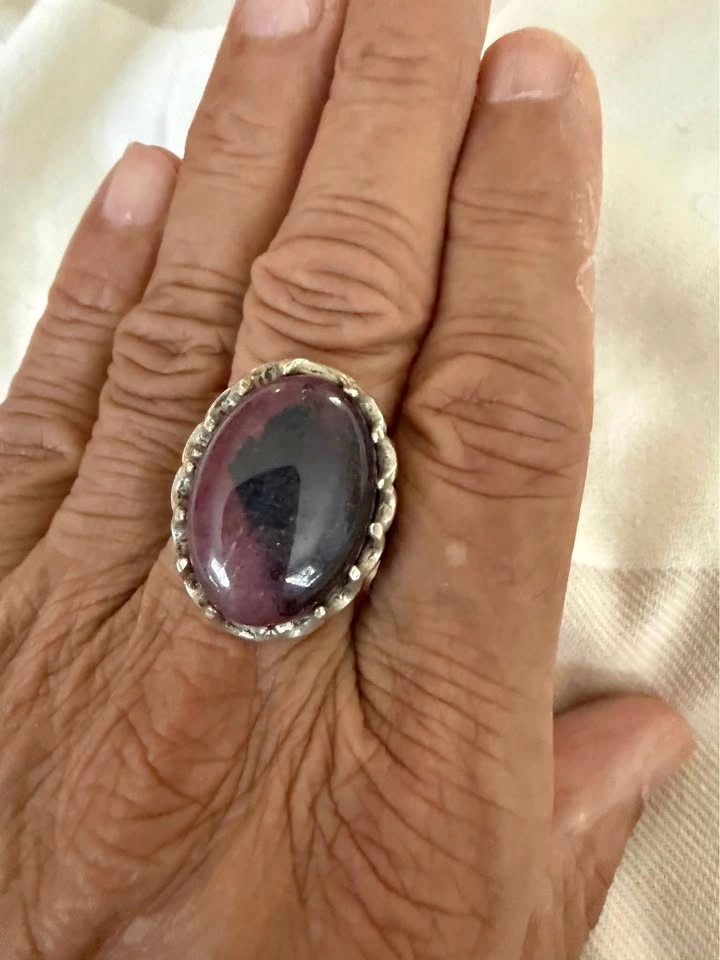 Vintage Silver-Tone Statement Ring with Large Purple Stone