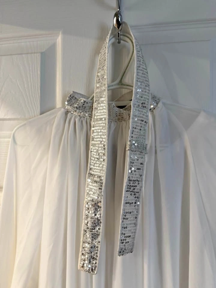 White Sequin Collar Halter Dress