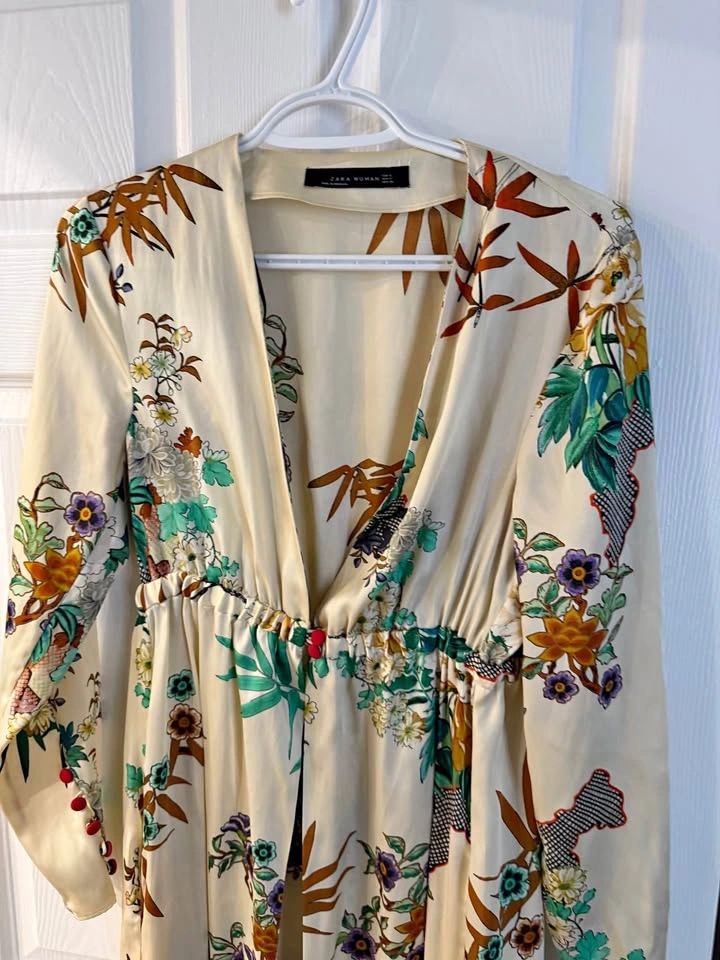 Zara Woman Floral Bamboo Print Maxi Dress Size S