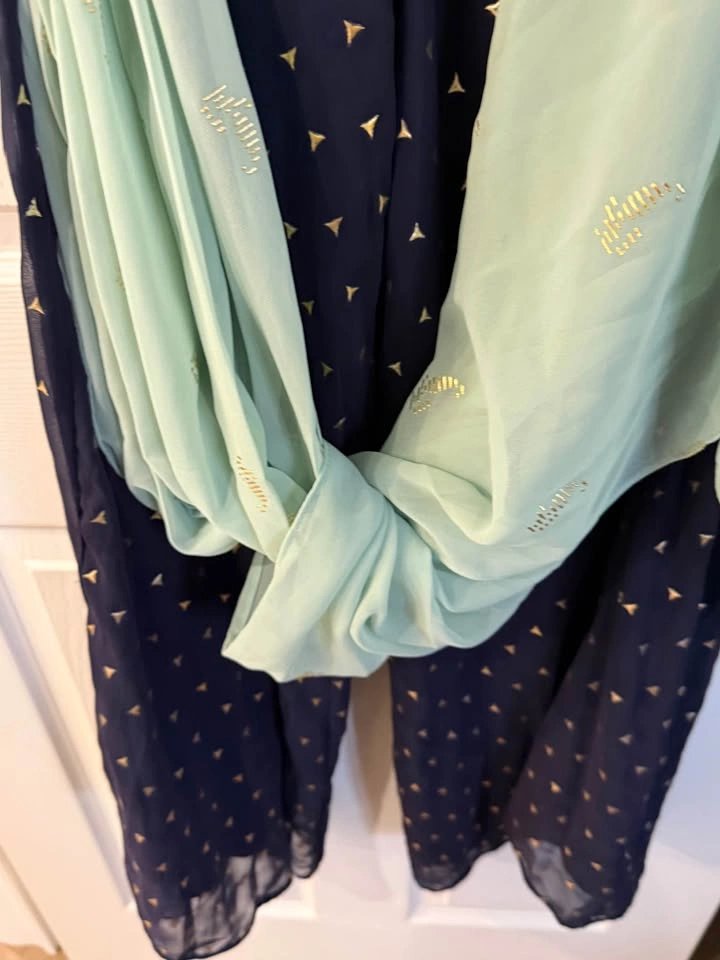 3-Piece Mint Green and Navy Blue Indian Traditional Outfit - photo 2