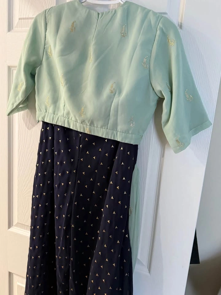 3-Piece Mint Green and Navy Blue Indian Traditional Outfit - photo 3