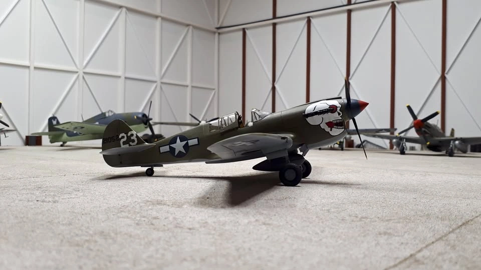 Completed 1/48th scale P-40N Warhawk plastic model aircraft