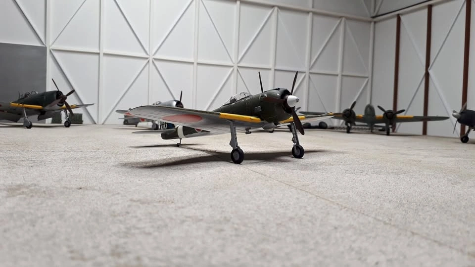 Completed 1/48th scale Ki-43 Oscar plastic model aircraft